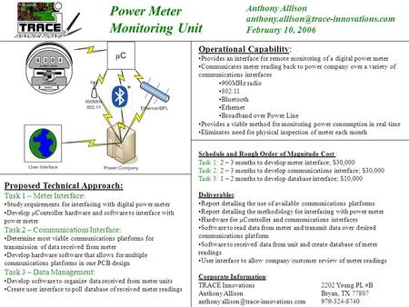 Operational Capability: Provides an interface for remote monitoring of a digital power meter Communicates meter reading back to power company over a variety.