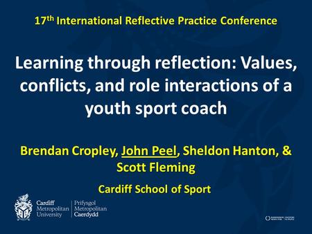 17 th International Reflective Practice Conference Brendan Cropley, John Peel, Sheldon Hanton, & Scott Fleming 17 th International Reflective Practice.