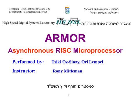 Performed by: Tziki Oz-Sinay, Ori Lempel Instructor: Rony Mitleman המעבדה למערכות ספרתיות מהירות High Speed Digital Systems Laboratory הטכניון - מכון טכנולוגי.