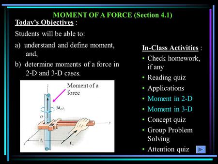 MOMENT OF A FORCE (Section 4.1)