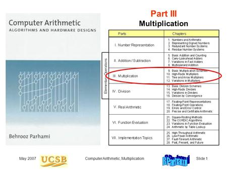 May 2007Computer Arithmetic, MultiplicationSlide 1 Part III Multiplication.