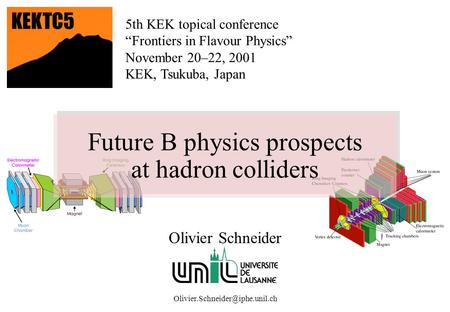 Future B physics prospects at hadron colliders Olivier Schneider 5th KEK topical conference “Frontiers in Flavour Physics” November 20–22, 2001 KEK, Tsukuba,