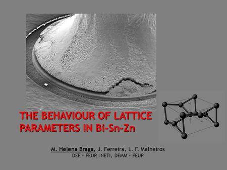 THE BEHAVIOUR OF LATTICE PARAMETERS IN Bi-Sn-Zn M. Helena Braga, J. Ferreira, L. F. Malheiros DEF – FEUP, INETI, DEMM – FEUP.