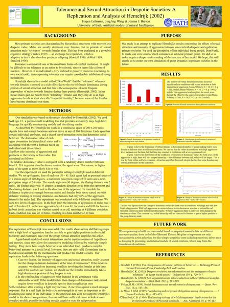 Printed by www.postersession.com Tolerance and Sexual Attraction in Despotic Societies: A Replication and Analysis of Hemelrijk (2002) Hagen Lehmann, JingJing.