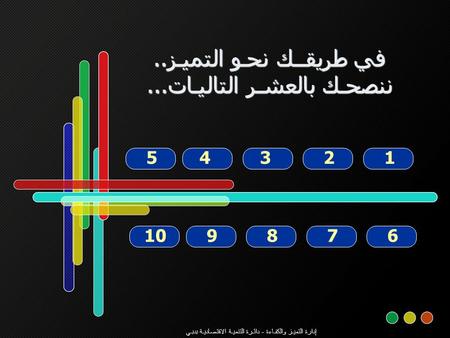 في طريقــك نحـو التميـز.. ننصحـك بالعشـر التاليـات... 12 109 3 876 45 إدارة التميـز والكفـاءة - دائـرة التنميـة الاقتصاديـة بدبـي.