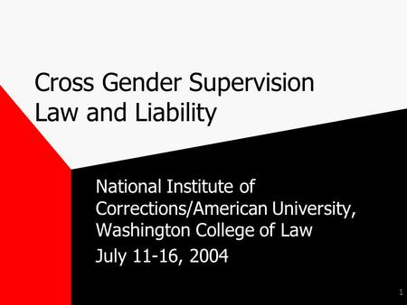 1 Cross Gender Supervision Law and Liability National Institute of Corrections/American University, Washington College of Law July 11-16, 2004.