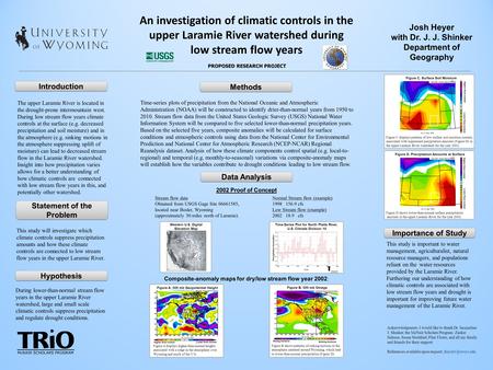 An investigation of climatic controls in the upper Laramie River watershed during low stream flow years Josh Heyer with Dr. J. J. Shinker Department of.