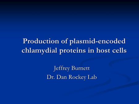 Production of plasmid-encoded chlamydial proteins in host cells Jeffrey Burnett Dr. Dan Rockey Lab.