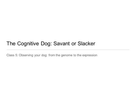 The Cognitive Dog: Savant or Slacker Class 5: Observing your dog: from the genome to the expression.