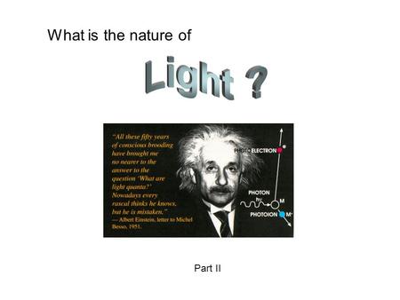 What is the nature of Part II. Last week we surmised that photons must carry momentum in spite of the fact that they are massless. Last time we learned.