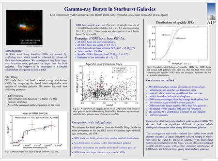 Gamma-ray Bursts in Starburst Galaxies Introduction: At least some long duration GRBs are caused by exploding stars, which could be reflected by colours.