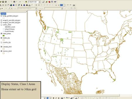 Display States, Class I Areas Home extent set to 36km grid.