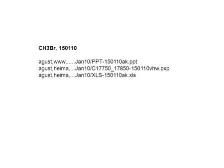 CH3Br, 150110 agust,www,.....Jan10/PPT-150110ak.ppt agust,heima,...Jan10/C17750_17850-150110vhw.pxp agust,heima,...Jan10/XLS-150110ak.xls.