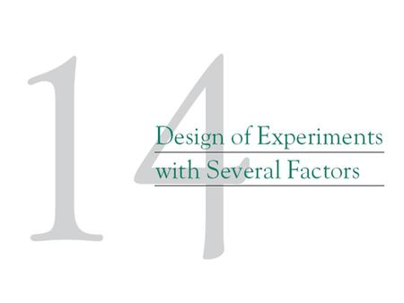 14-1 Introduction An experiment is a test or series of tests. The design of an experiment plays a major role in the eventual solution of the problem.