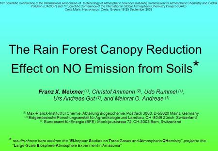 The Rain Forest Canopy Reduction Effect on NO Emission from Soils * * results shown here are from the EUropean Studies on Trace Gases and Atmospheric.