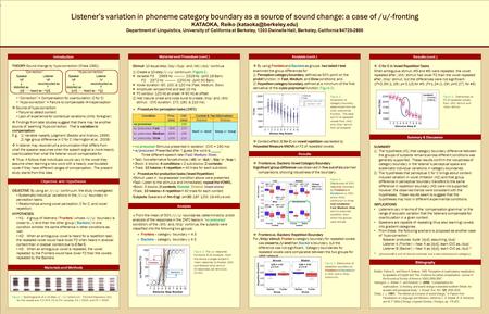 TEMPLATE DESIGN © 2008 www.PosterPresentations.com Listener’s variation in phoneme category boundary as a source of sound change: a case of /u/-fronting.