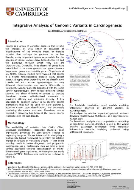 Introduction Integrative Analysis of Genomic Variants in Carcinogenesis Syed Haider, Arek Kasprzyk, Pietro Lio Artificial Intelligence and Computational.