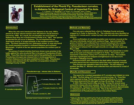 Establishment of the Phorid Fly, Pseudacteon curvatus, in Alabama for Biological Control of Imported Fire Ants L. C. Graham 1, V. E. Bertagnolli 1, S.