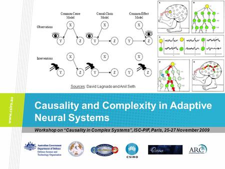 Workshop on “Causality in Complex Systems”, ISC-PIF, Paris, 25-27 November 2009 Sources: David Lagnado and Anil Seth Causality and Complexity in Adaptive.