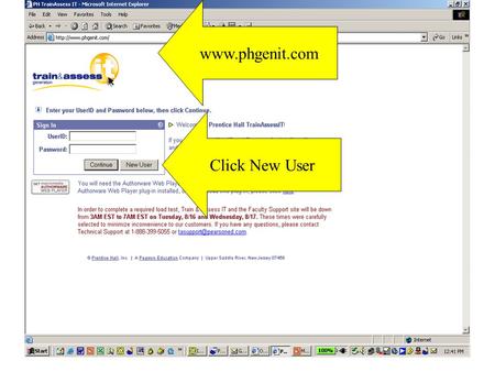 Www.phgenit.com Click New User. 4) Enter your email address 5) Enter a password. (Only letters and numbers) Remember your User ID and password. 3) In.