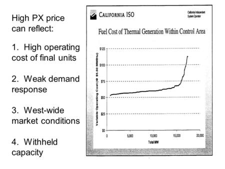 High PX price can reflect: 1. High operating cost of final units 2. Weak demand response 3. West-wide market conditions 4. Withheld capacity.