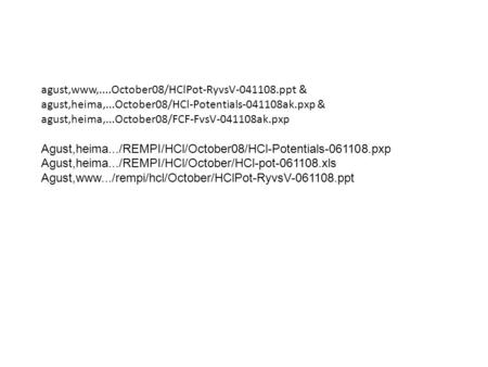 Agust,www,....October08/HClPot-RyvsV-041108.ppt & agust,heima,...October08/HCl-Potentials-041108ak.pxp & agust,heima,...October08/FCF-FvsV-041108ak.pxp.