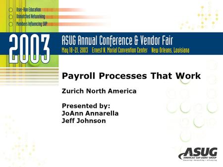 Payroll Processes That Work Zurich North America Presented by: JoAnn Annarella Jeff Johnson.