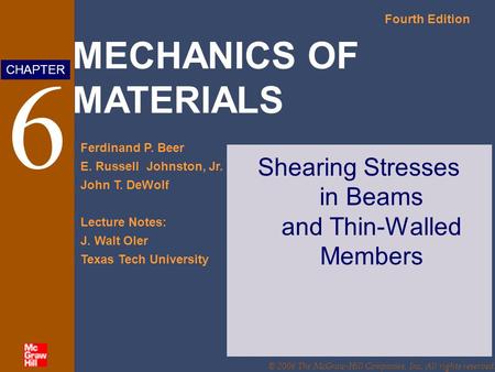 Shearing Stresses in Beams and Thin-Walled Members