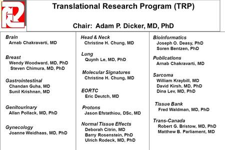 Translational Research Program (TRP) Chair: Adam P. Dicker, MD, PhD Brain Arnab Chakravarti, MD Breast Wendy Woodward, MD, PhD Steven Chimura, MD, PhD.