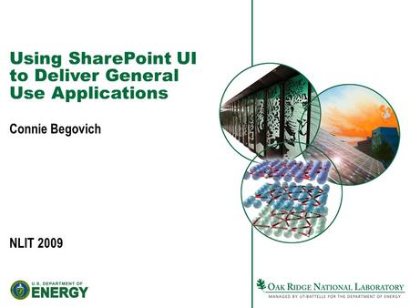 Using SharePoint UI to Deliver General Use Applications Connie Begovich NLIT 2009.