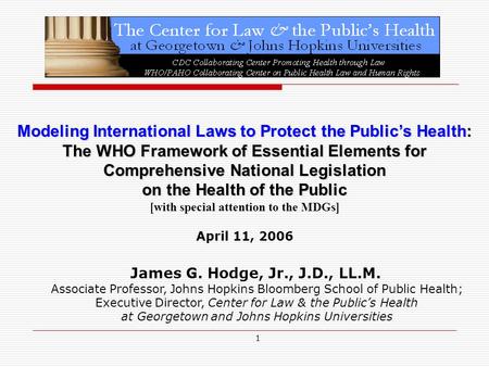 1 Modeling International Laws to Protect the Public’s Health: The WHO Framework of Essential Elements for Comprehensive National Legislation on the Health.