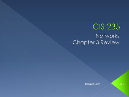 Transport Layer 3-1.  What is the Transport layer for?  Where does the code for the transport layer live?  What are the two protocols at this layer?