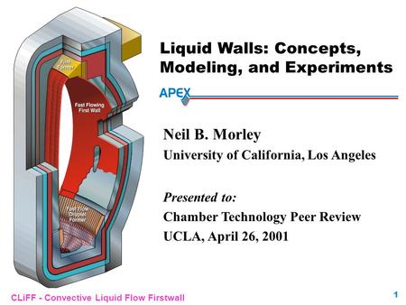 1 CLiFF - Convective Liquid Flow Firstwall Liquid Walls: Concepts, Modeling, and Experiments Neil B. Morley University of California, Los Angeles Presented.