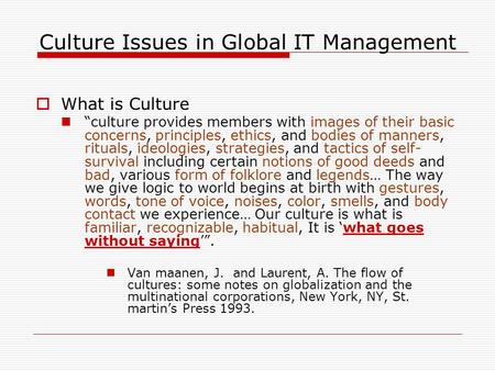 Culture Issues in Global IT Management