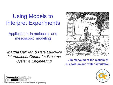 School of Chemical & Biomolecular Engineering Using Models to Interpret Experiments Applications in molecular and mesoscopic modeling Martha Gallivan &