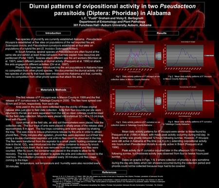 Diurnal patterns of ovipositional activity in two Pseudacteon parasitoids (Diptera: Phoridae) in Alabama L.C. “Fudd” Graham and Vicky E. Bertagnolli Department.