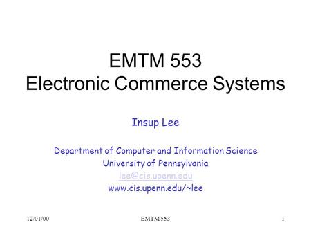 EMTM 553 Electronic Commerce Systems