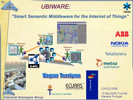 Industrial Ontologies Group University of Jyväskylä UBIWARE: UBIWARE: “Device” “Expert” “Service” Resource Agent “Smart Semantic Middleware for the Internet.