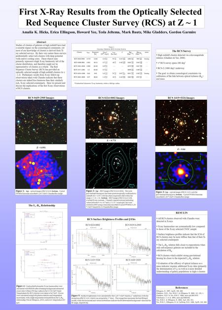 First X-Ray Results from the Optically Selected Red Sequence Cluster Survey (RCS) at Z ~ 1 Amalia K. Hicks, Erica Ellingson, Howard Yee, Tesla Jeltema,