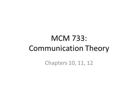 MCM 733: Communication Theory