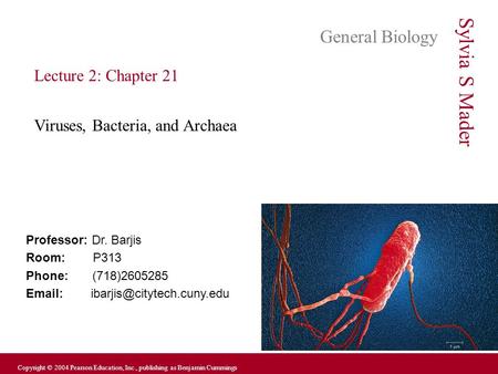 Alberts, Bray, Hopkins, Johnson Copyright © 2004 Pearson Education, Inc., publishing as Benjamin Cummings Professor: Dr. Barjis Room: P313 Phone: (718)2605285.