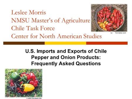 Leslee Morris NMSU Master’s of Agriculture Seminar Chile Task Force Center for North American Studies U.S. Imports and Exports of Chile Pepper and Onion.