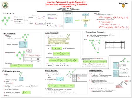 Structure Extension to Logistic Regression: Discriminative Parameter Learning of Belief Net Classifiers Russell Greiner* and Wei Zhou University of Alberta.