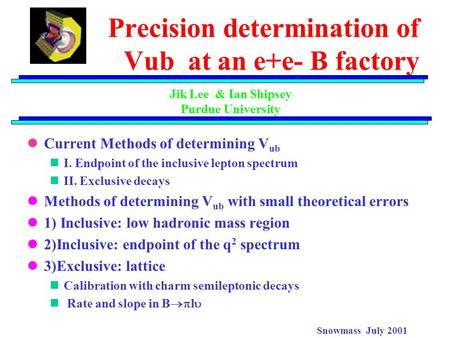 Current Methods of determining V ub I. Endpoint of the inclusive lepton spectrum II. Exclusive decays Methods of determining V ub with small theoretical.