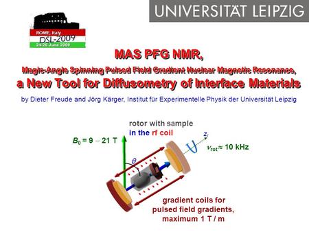 By Dieter Freude and Jörg Kärger, Institut für Experimentelle Physik der Universität Leipzig MAS PFG NMR, Magic-Angle Spinning Pulsed Field Gradient Nuclear.