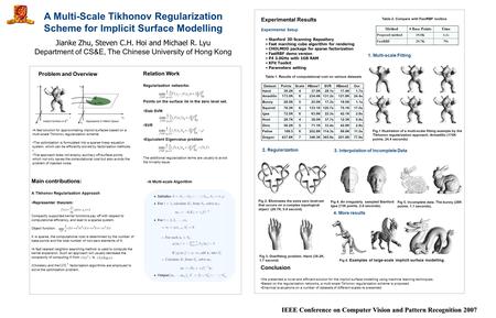 A Multi-Scale Tikhonov Regularization Scheme for Implicit Surface Modelling Jianke Zhu, Steven C.H. Hoi and Michael R. Lyu Department of CS&E, The Chinese.