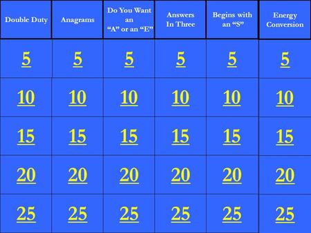 1 10 15 20 25 5 10 15 20 25 5 10 15 20 25 5 10 15 20 25 5 10 15 20 25 5 Double DutyAnagrams Do You Want an “A” or an “E” Answers In Three Begins with.