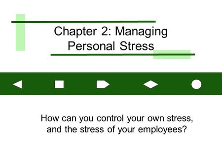 Chapter 2: Managing Personal Stress