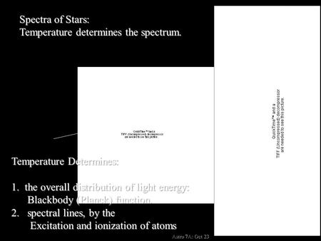 © 2005 Pearson Education Inc., publishing as Addison-Wesley Light Spectra of Stars: Temperature determines the spectrum. Temperature Determines: 1. the.