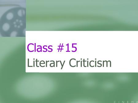 Class #15 Literary Criticism. Today’s Menu I. Blade Runner II. White Noise III. Coda.